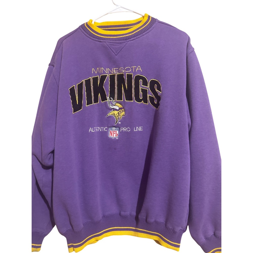 VTG LRGE‎ Minnesota Vikings Corduroy Logo Crewneck Sweatshirt Purple Yellow NFL